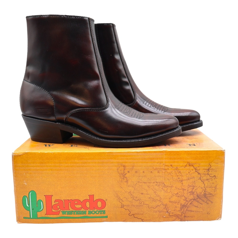 Laredo Zip Trucker Boots Mens 9.5 D Burnt Apple Leather Western Cowboy 62008